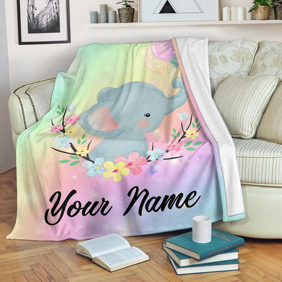Personalized Elephant Blanket Custom Elephant Name Fleece Etsy