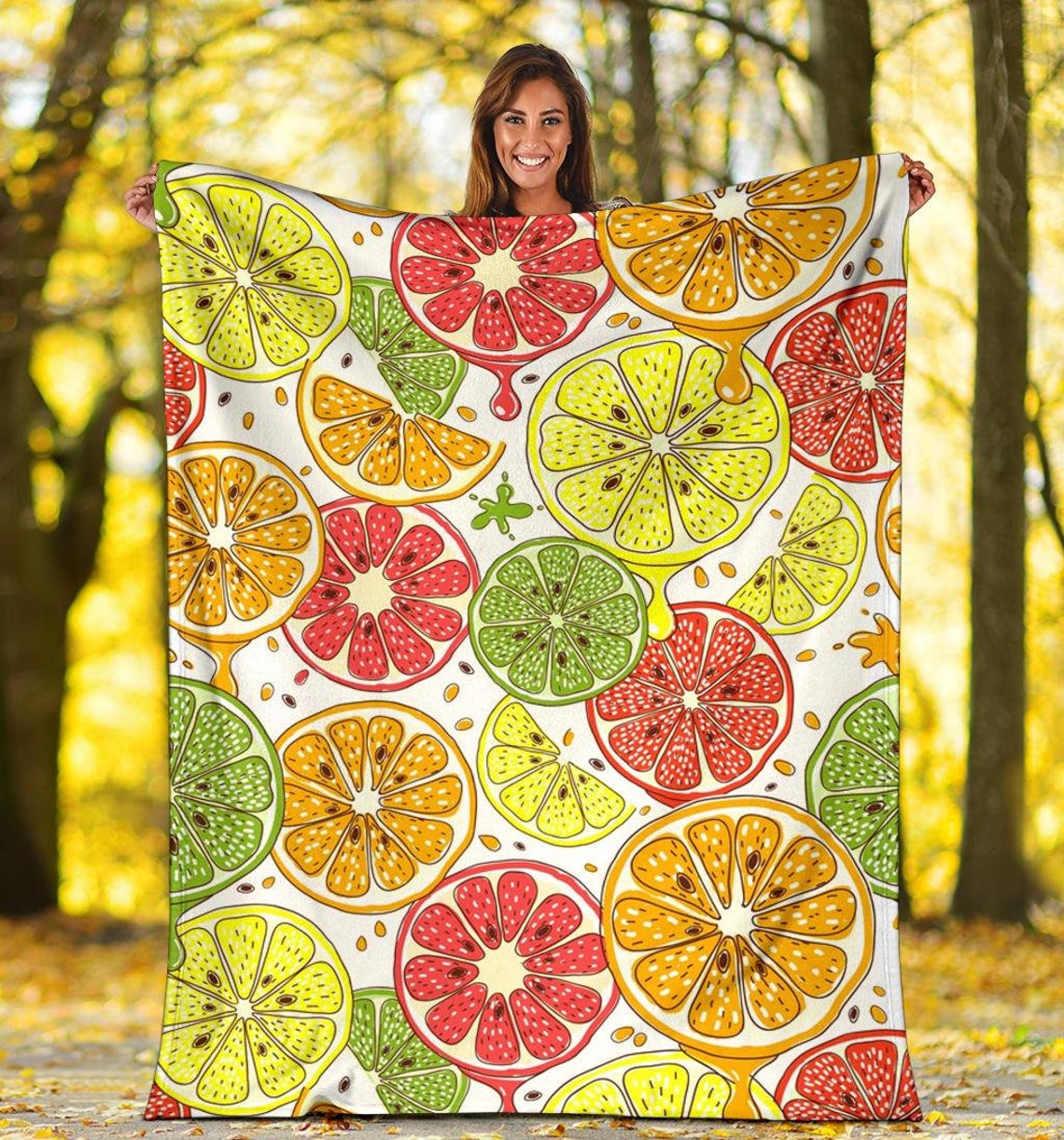 Citrus Blanket Lemon Throw Blanket Orange Fleece Blanket Etsy