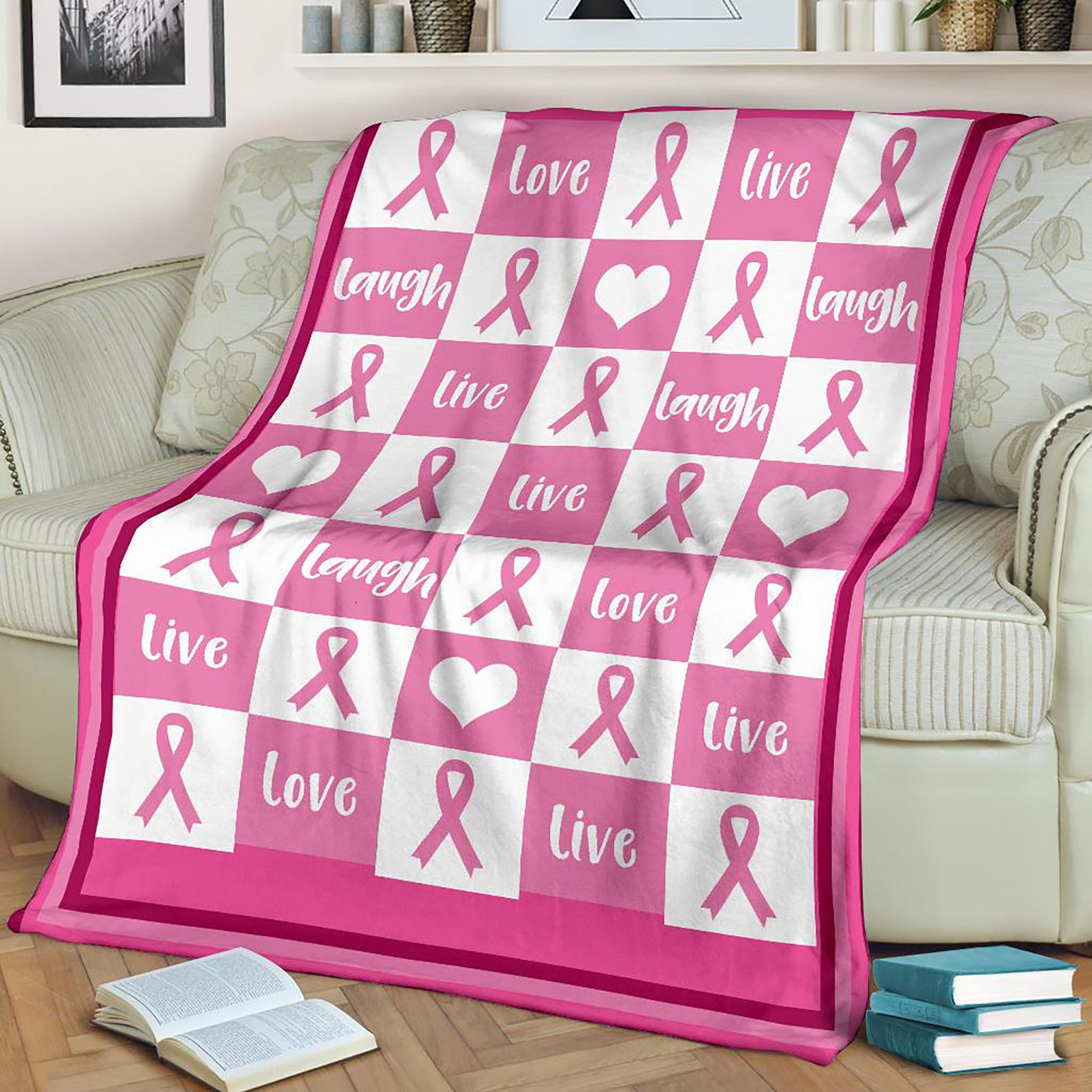 Breast Cancer Fleece Blanket Live Love Laugh Cancer Blanket Etsy