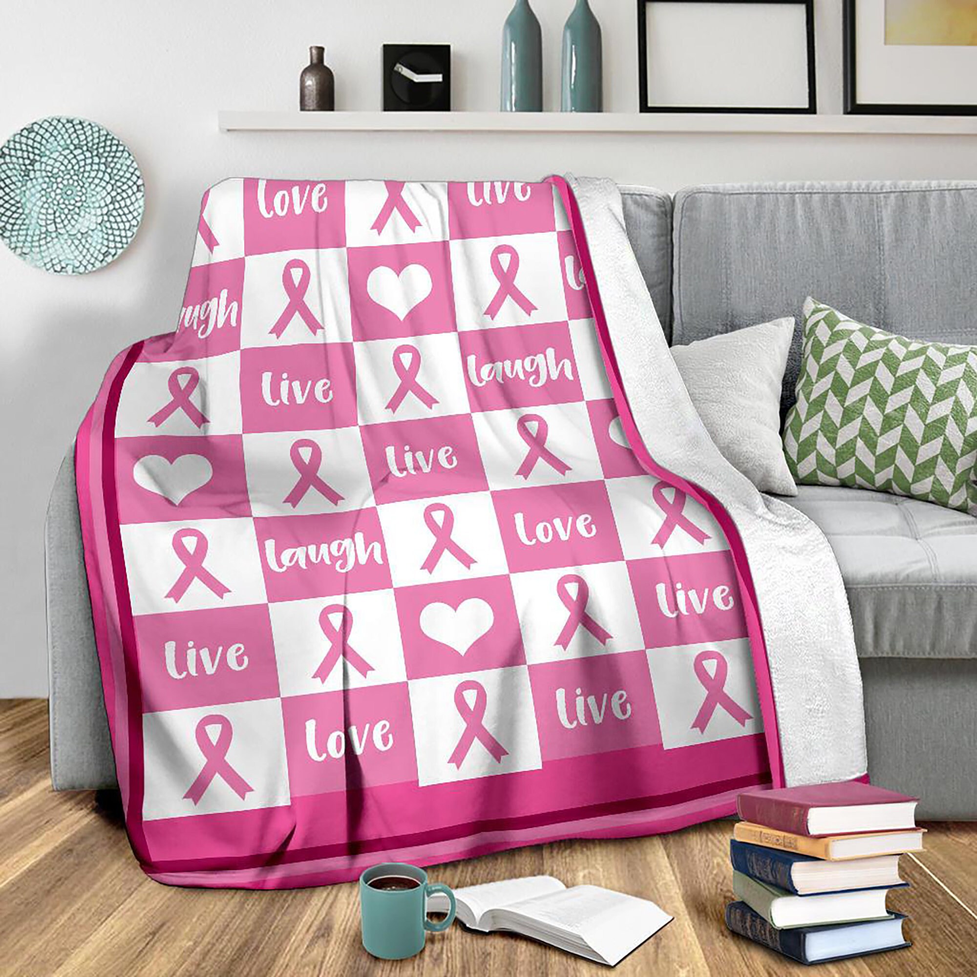 Breast Cancer Fleece Blanket Live Love Laugh Cancer Blanket Etsy Canada