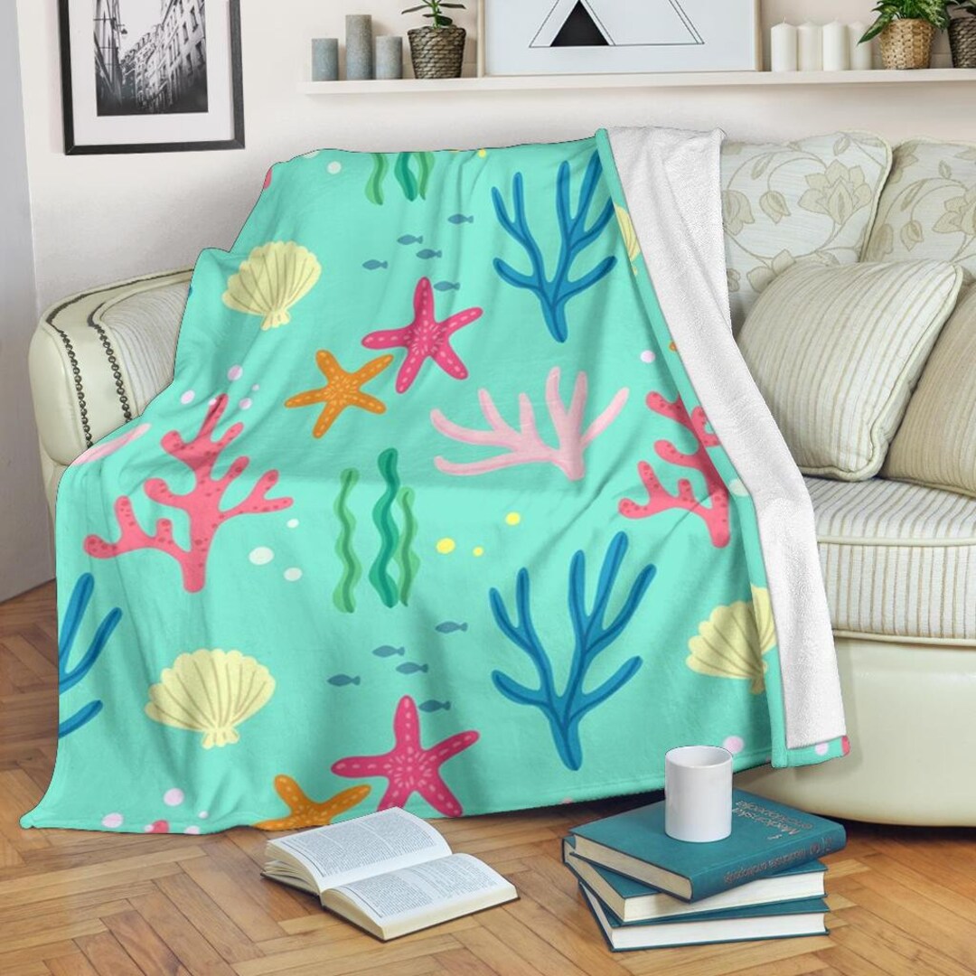 Coral Blanket Sea Throw Blanket Ocean Fleece Blanket Sea Etsy