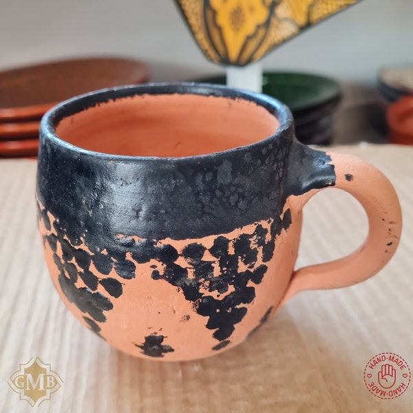 2 Pieces - Eco Moroccan Traditional Clay Mug painted with Tar Handcrafted