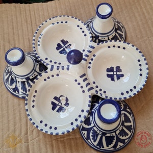 Moroccan Fassi Triple mini Tajine Hand Crafted 2 Colors Azul