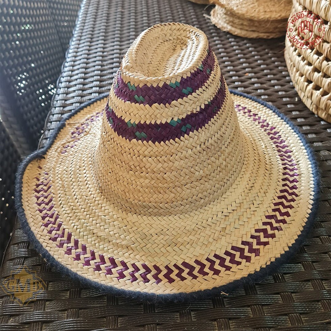 New Moroccan Natural Striped Straw Hat Sun - Etsy
