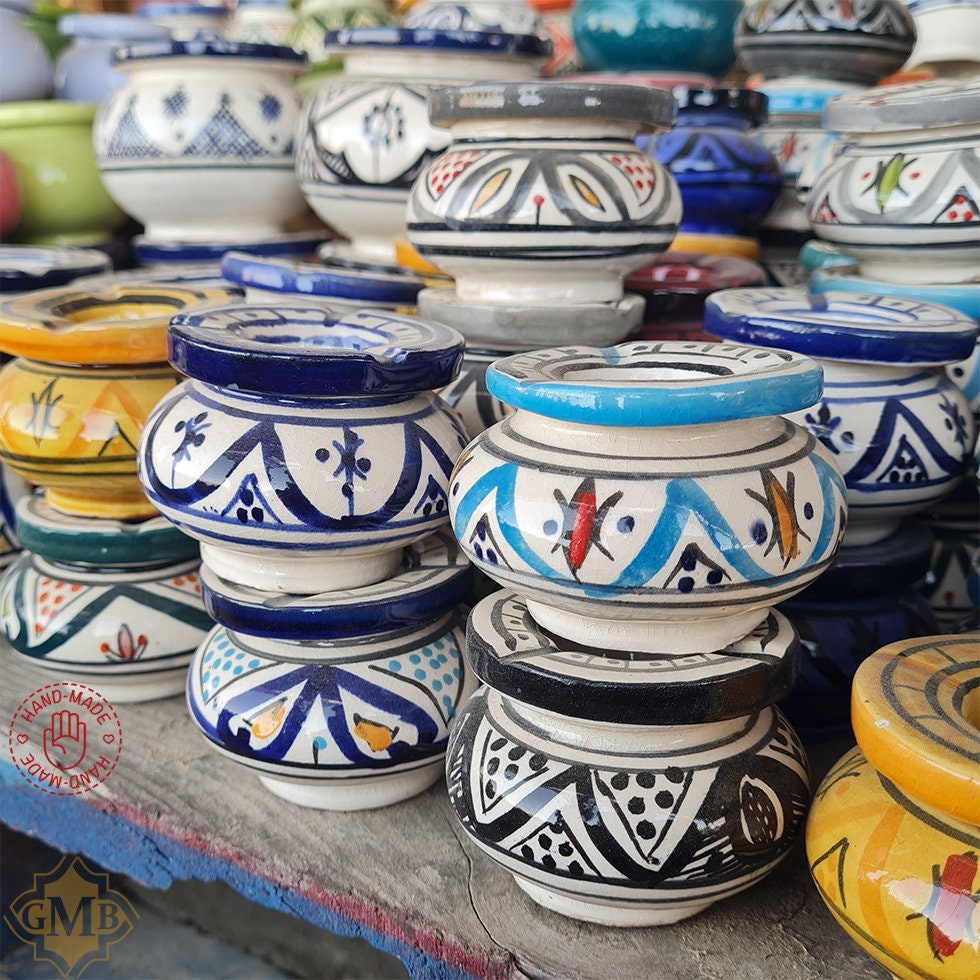 MEDIUM Keramik Aschenbecher mit Silber Bling Wind Aschenbecher  Sturmaschenbecher 100% Handmade in Marokko - .de