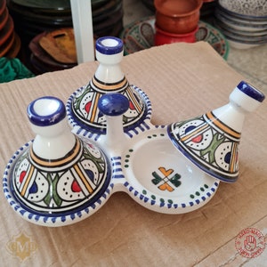 Moroccan Fassi Triple mini Tajine Hand Crafted 2 Colors As picture