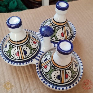 Moroccan Fassi Triple mini Tajine Hand Crafted 2 Colors imagem 5