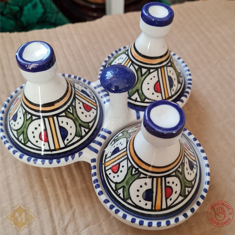 Moroccan Fassi Triple mini Tajine Hand Crafted 2 Colors imagem 5