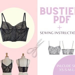 Bustier PDF pattern includes sizes from XS to XL, lingerie pattern, pattern of underwear, Diy lingerie, handmade, bra pattern,sewing pattern