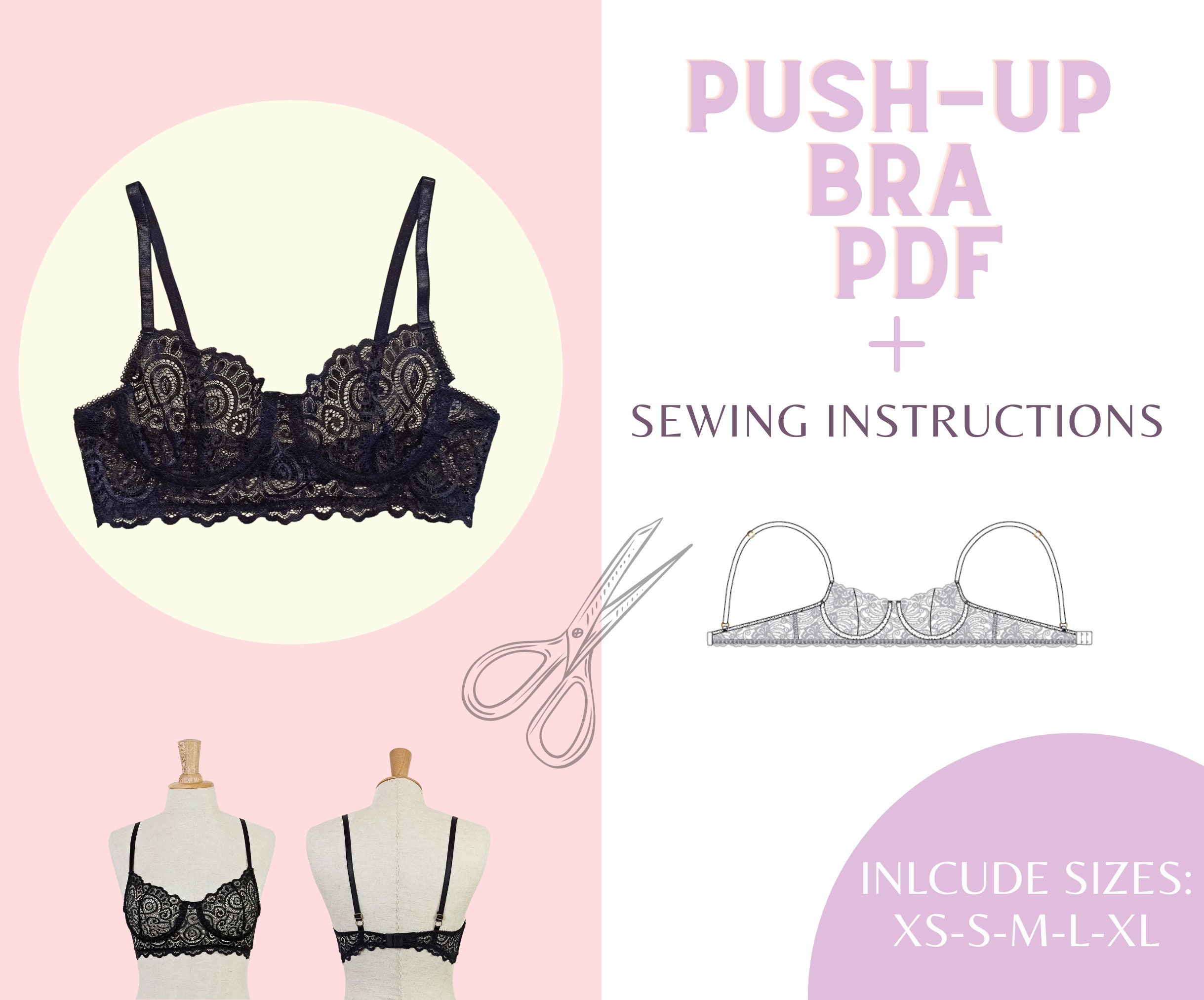 Push-up Bra PDF Pattern Includes Sizes From XS to XL, Lingerie Pattern, Diy  Lingerie, Handmade, Bra Pattern, Sewing Pattern 
