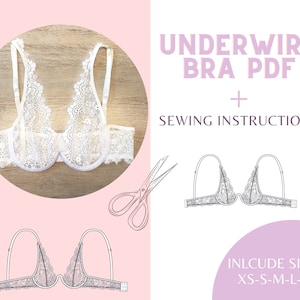 Peut inclure: Patron de couture de soutien-gorge à armatures en dentelle blanche avec instructions. Le patron comprend les tailles XS-S-M-L-XL.