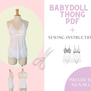 Modello PDF babydoll + perizoma Include taglie dalla XS alla XL. Cartamodello per cucito, cartamodello per lingerie, fatto a mano, cartamodello per slip, cartamodello per cucito, babydoll