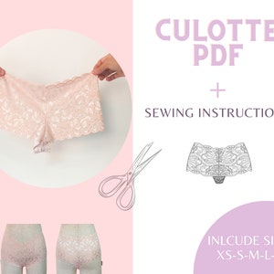 PDF culotte pattern Includes sizes from XS to XL. Sewing pattern, lingerie pattern, handmade, panty pattern, sewing pattern, culotte pattern