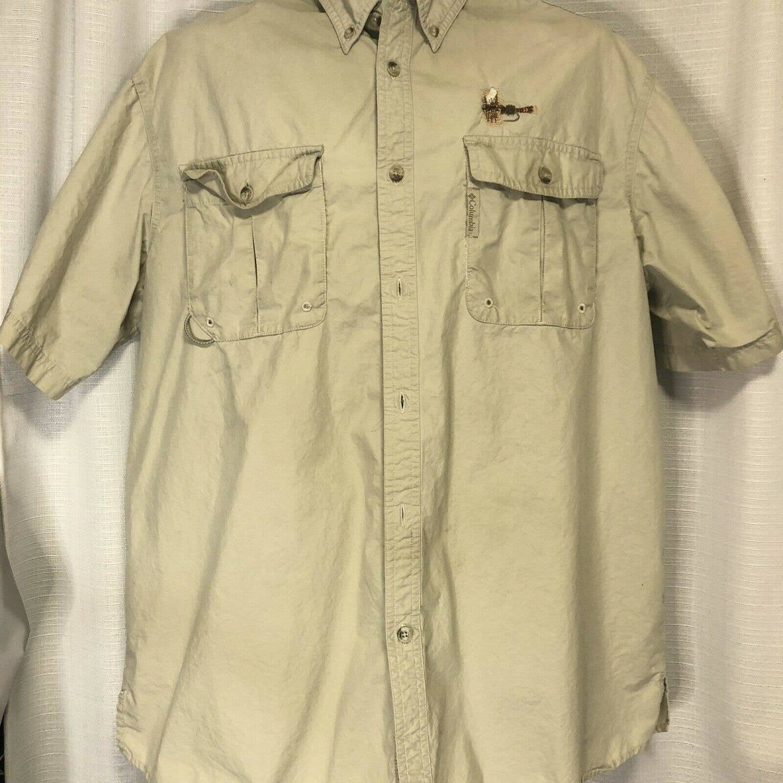 Columbia, Shirts, Columbia Pfg Vented Fishing Shirt Xl Tan Long Sleeve Button  Down Nylon Khaki