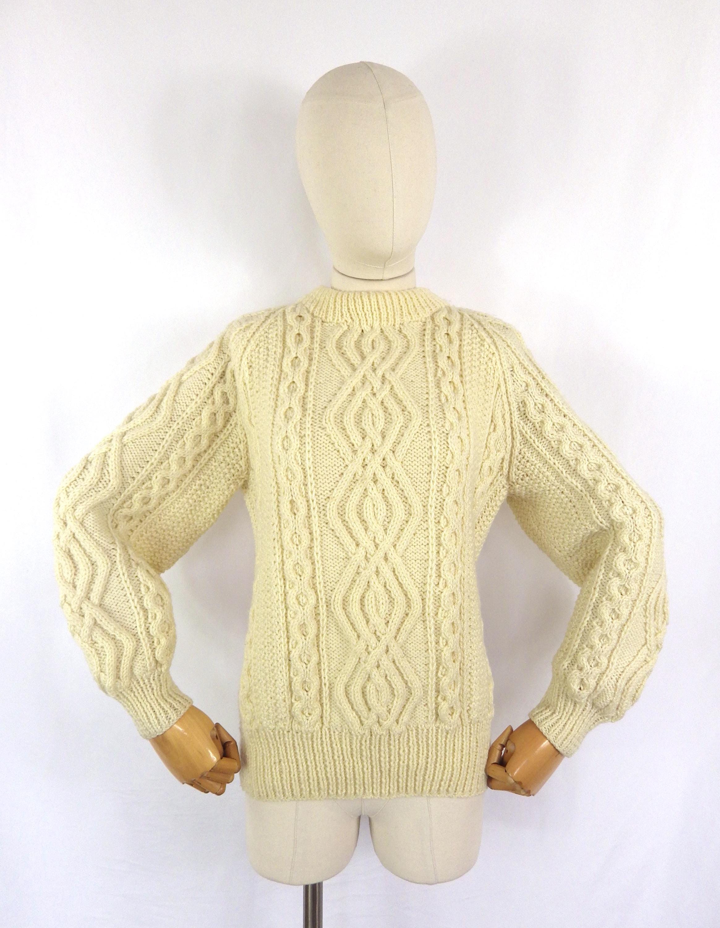 Vintage Hand Knitted Cable Knit Sweater: Chunky Wool Blend, UK 
