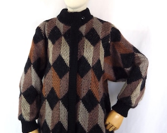 90s Black Mohair Vintage Cardigan With Knitted Flower Detail