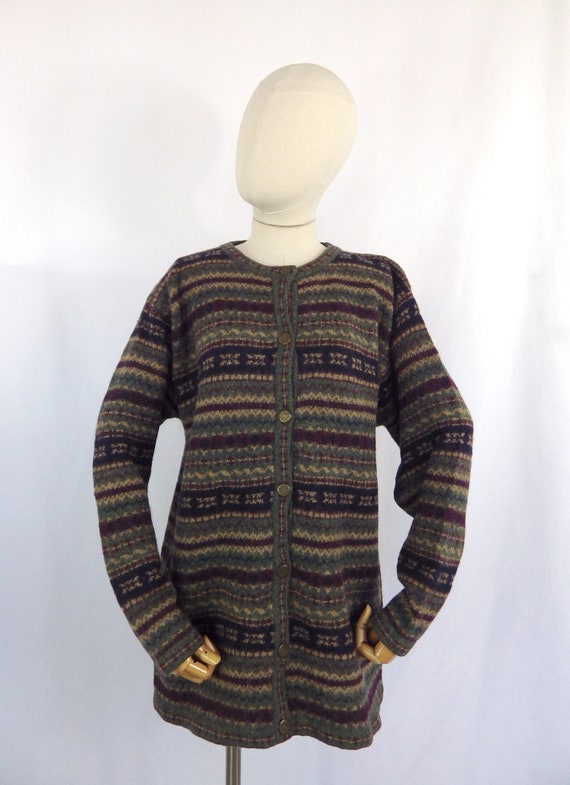 Vintage pure wool green brown autumnal fair isle … - image 9