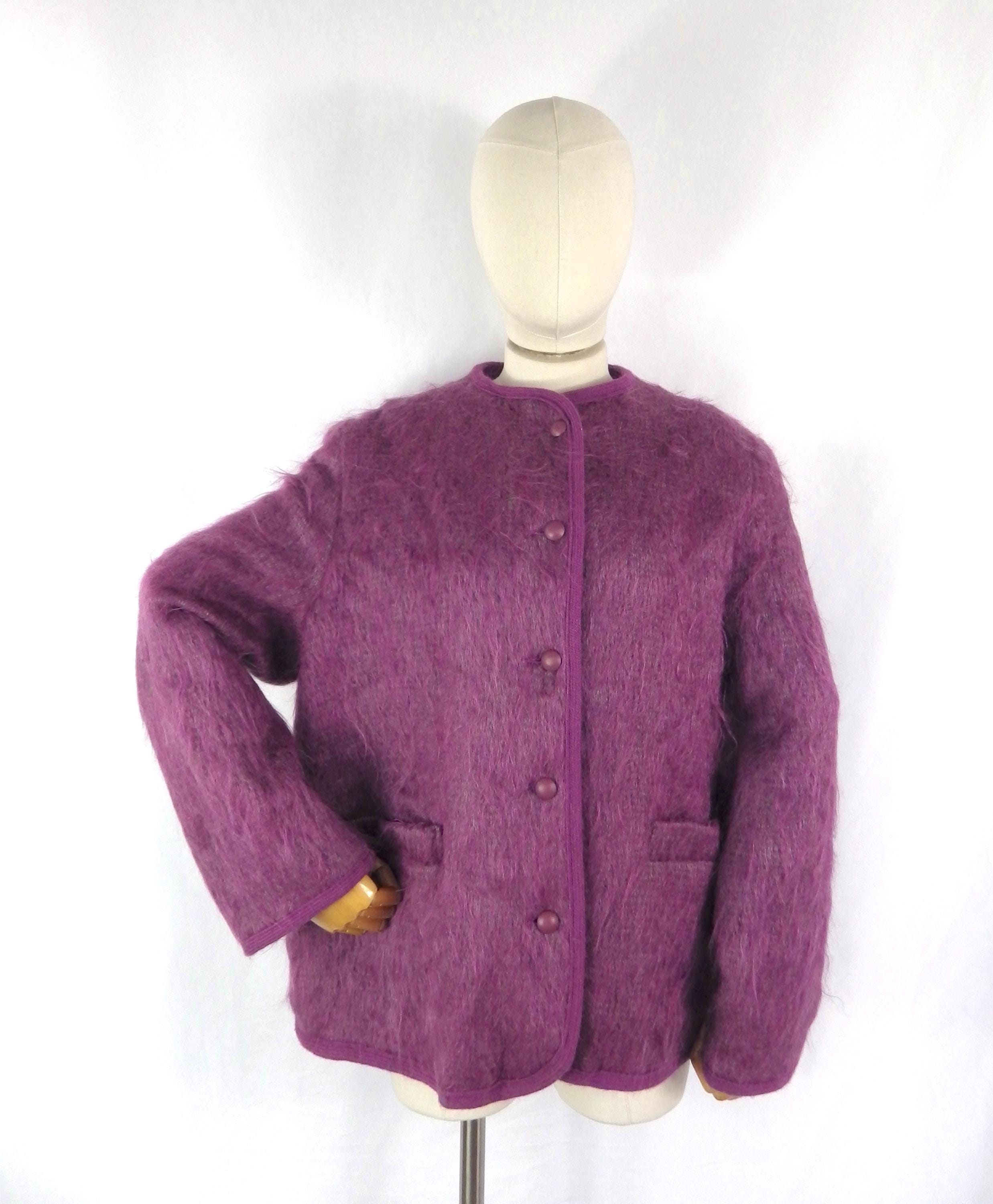 Vintage Dunedin Mohair Blend Jacket: UK Size 18, Mauve Lined Wool