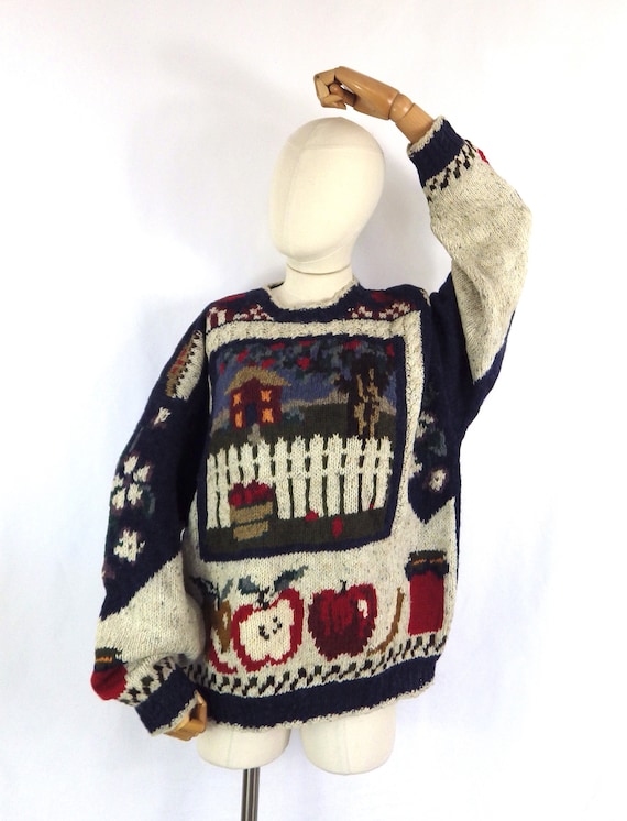 Vintage hand knit pure wool sweater apple pastora… - image 2
