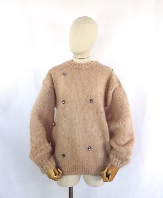 Vintage hand knitted dusky pink mohair sweater sp… - image 10