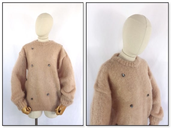 Vintage hand knitted dusky pink mohair sweater sp… - image 1