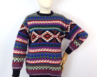 Vintage 90s Fair Isle Sweater Shop Jumper: Multicoloured Nordic Wool Blend (M)