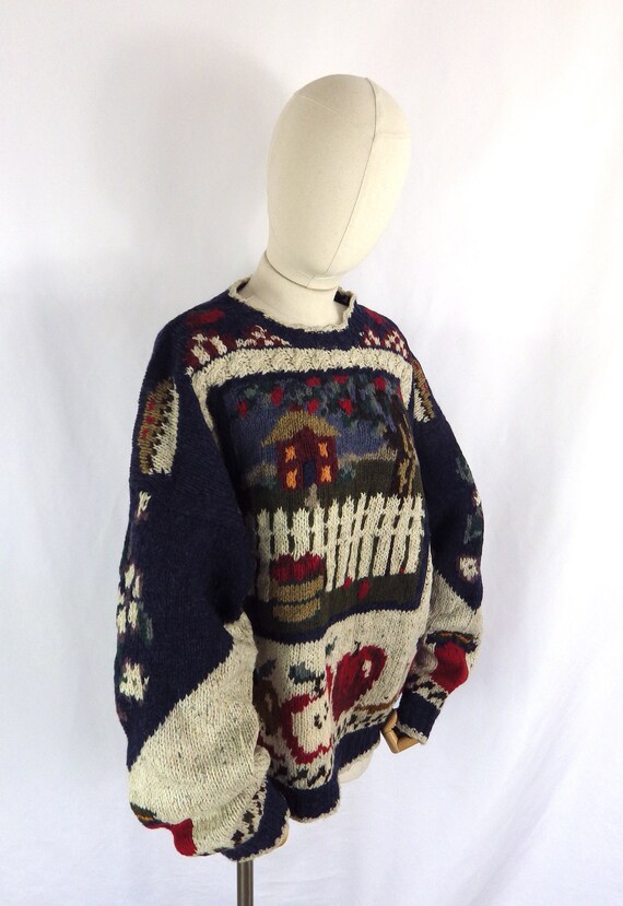 Vintage hand knit pure wool sweater apple pastora… - image 4