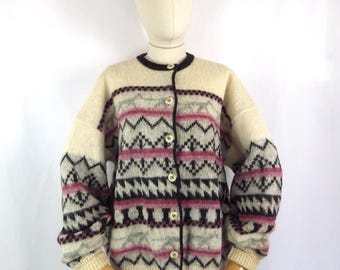 Vintage Landau Icelandic Wool Fair Isle Cardigan - Bust 47"