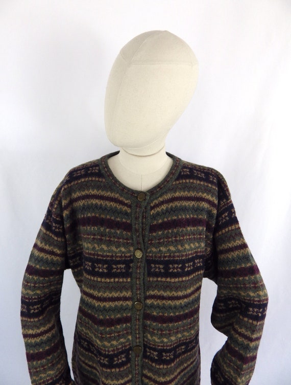 Vintage pure wool green brown autumnal fair isle … - image 3