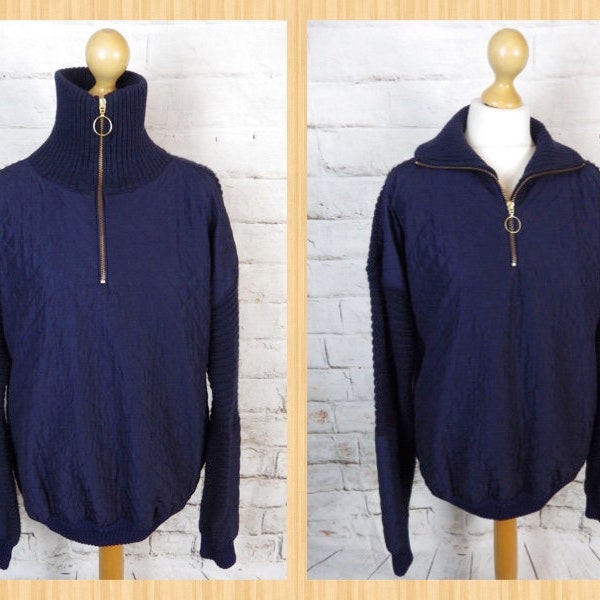 Vintage retro 90s TOPSHOP blue quilted oversized zip neck jumper sweater Size 12 UK 40 EUR blogger chic Grace and Garbo Graceandgarbo