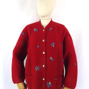 Vintage red Wienderloden by Misson pure wool jacket embroidered 43" Size 14 UK