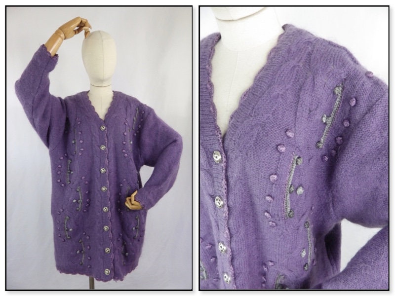 Buy Vintage tyrian Mohair Wool Blend Purple Mauve Cardigan Popcorn Bobble Embroidered Scalloped Edge Bust 50 Size 22 UK Plus Size Large Online in India Etsy