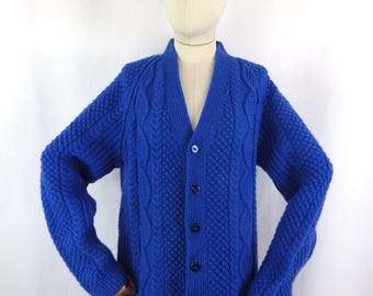Vintage Hand Knit Blue Wool Cable Knit Cardigan - Size M - Etsy Canada