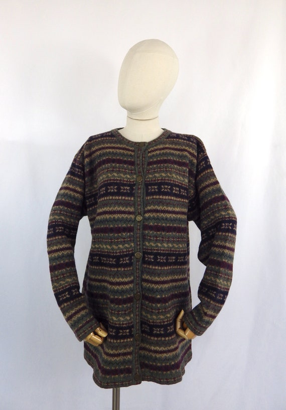 Vintage pure wool green brown autumnal fair isle … - image 2