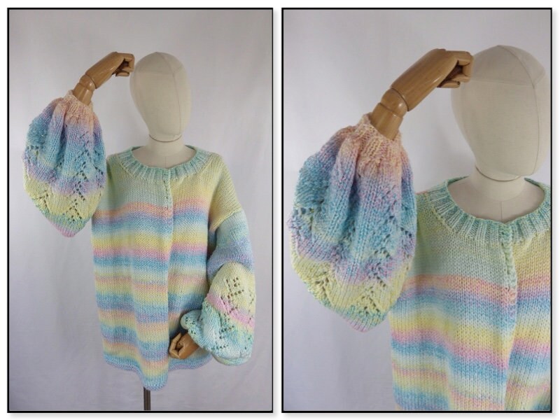 Vintage Hand Knitted Pastel Candy Striped Slouchy Loose Fit