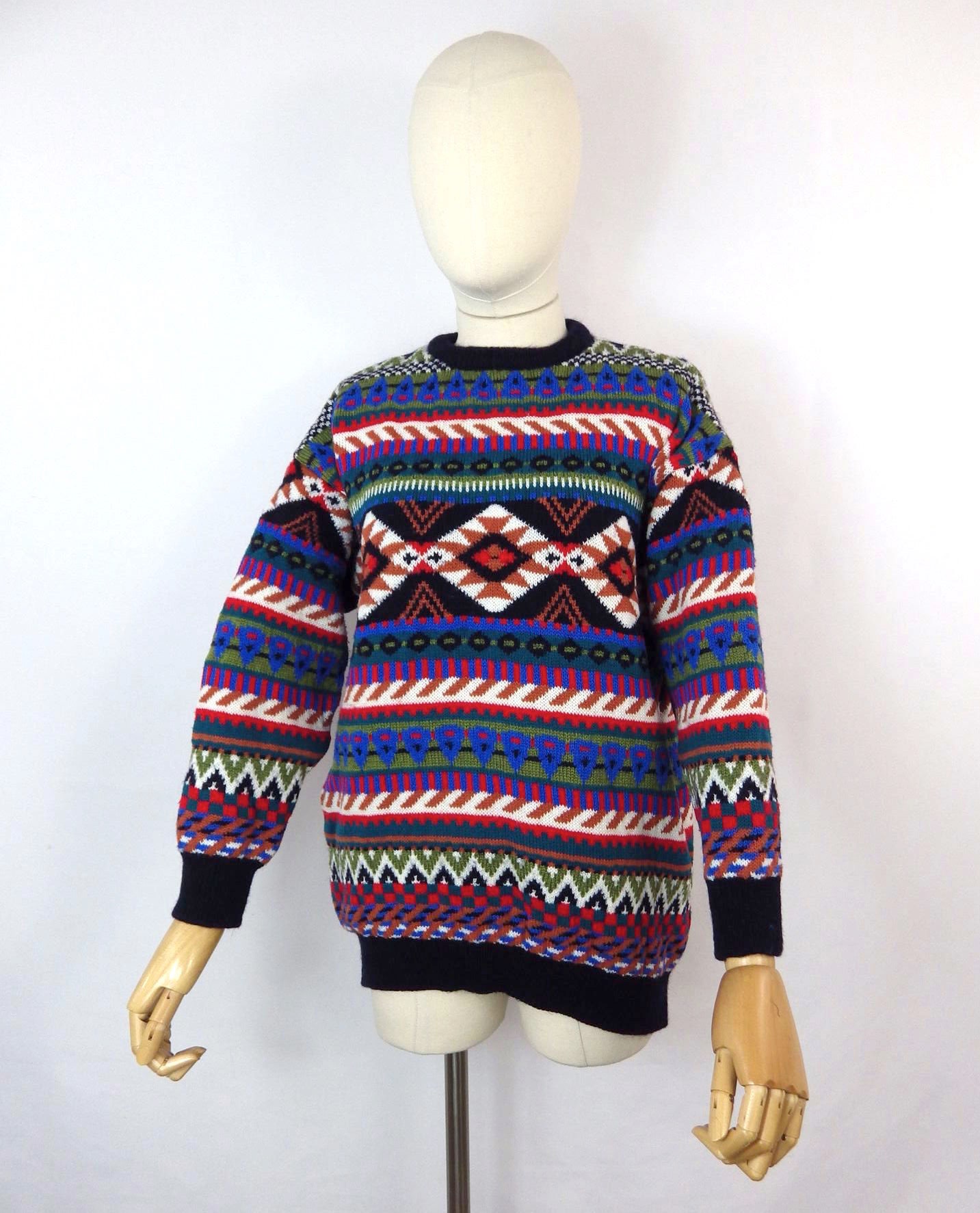 Vintage 90s Sweater Shop Classic Multicoloured Fair Isle Nordic Scandi ...