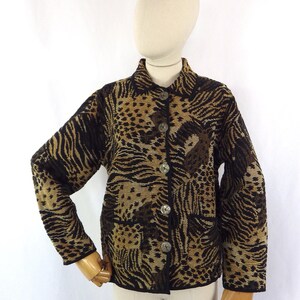 Vintage Cotton Tapestry Jacket: Retro Animal Print, Woven Design, Size 12 UK