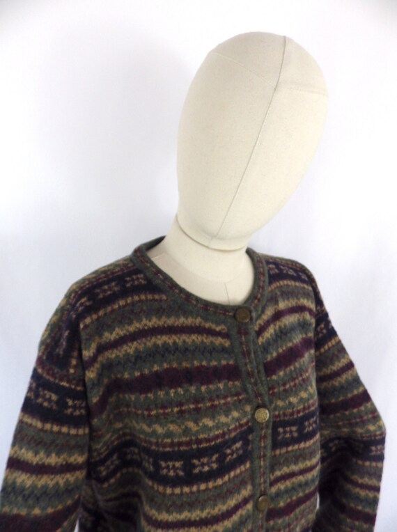 Vintage pure wool green brown autumnal fair isle … - image 6