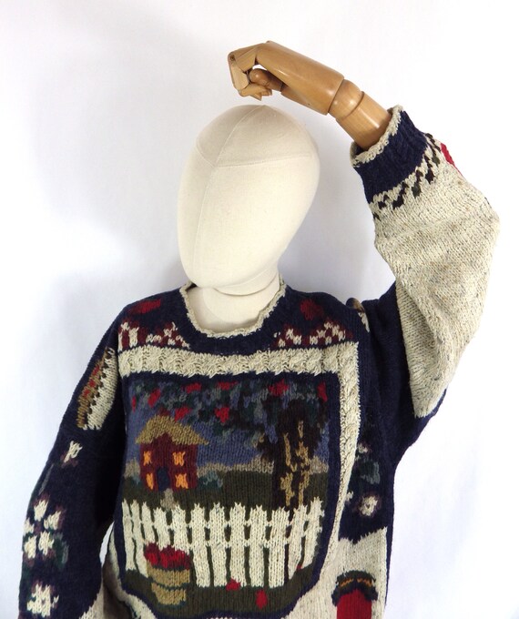 Vintage hand knit pure wool sweater apple pastora… - image 3