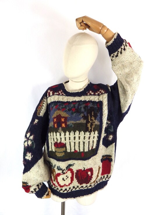 Vintage hand knit pure wool sweater apple pastora… - image 9