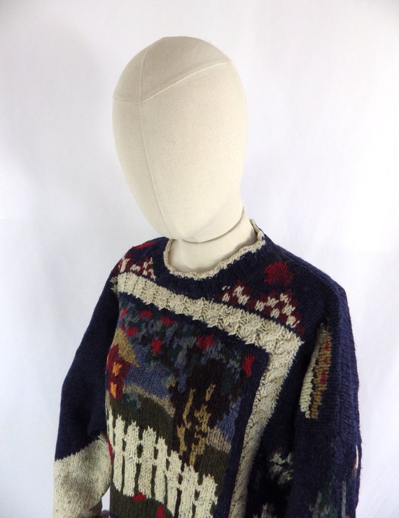 Vintage hand knit pure wool sweater apple pastora… - image 7