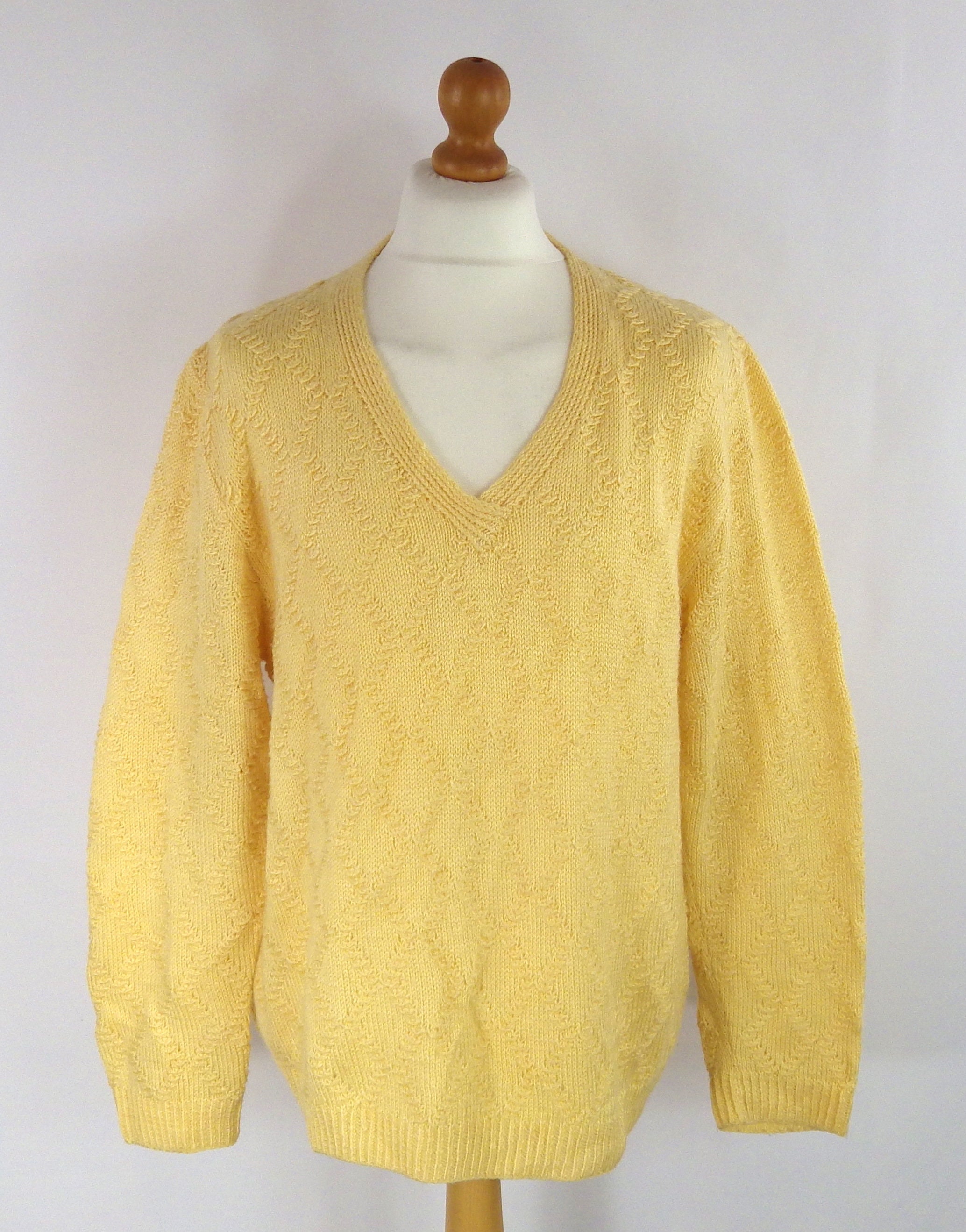 Yellow Wool Cable Aran Hand Knit 