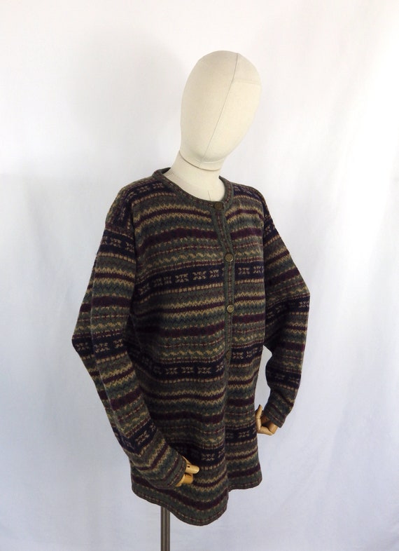 Vintage pure wool green brown autumnal fair isle … - image 5