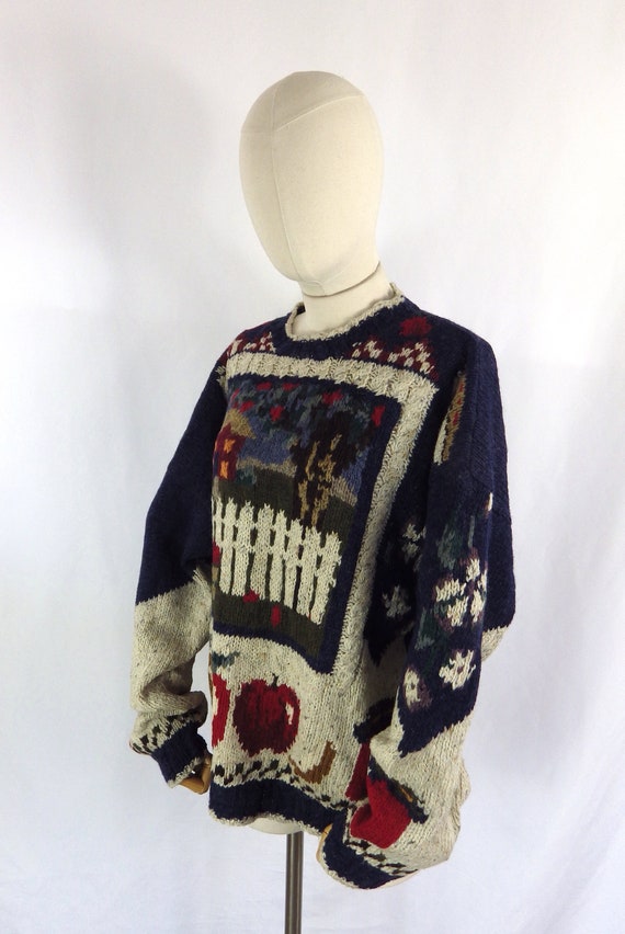 Vintage hand knit pure wool sweater apple pastora… - image 6
