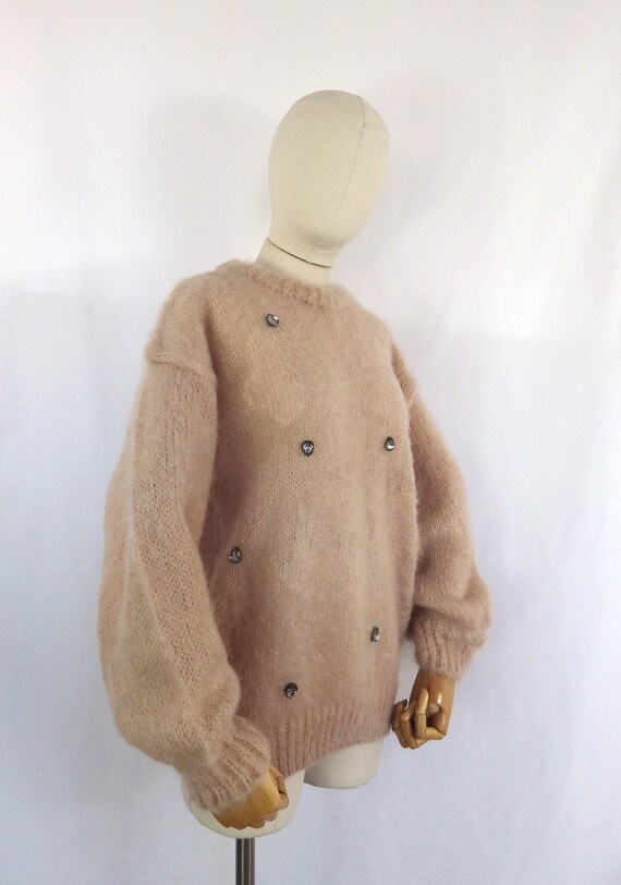 Vintage hand knitted dusky pink mohair sweater sp… - image 4