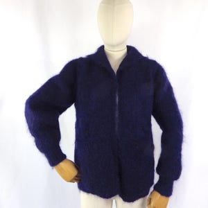 Vintage Mohair Cardigan: Navy Blue Lined Knit - Size 10 UK - Etsy