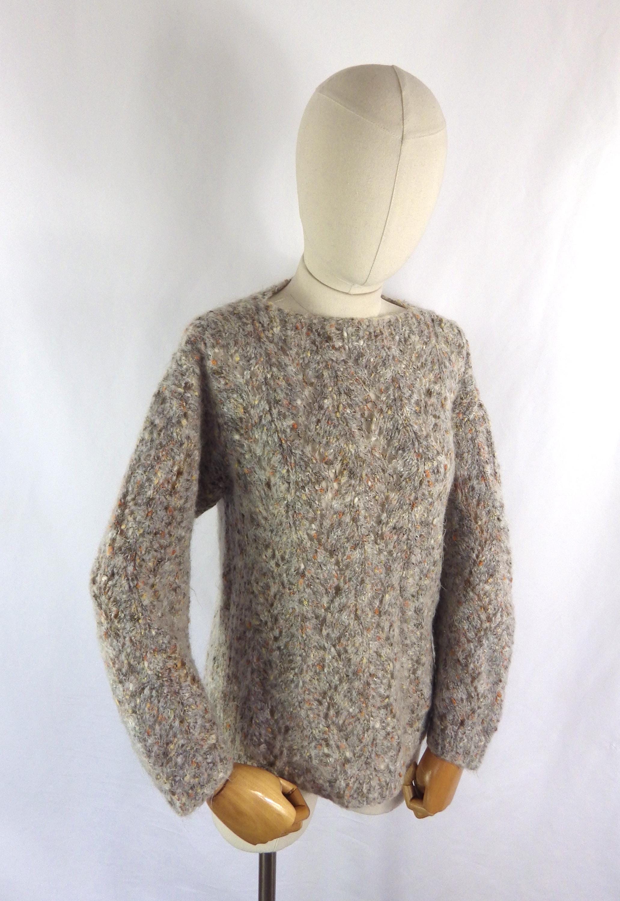 Vintage Hand Knitted Loose Knit Grey Flecked Mohair Sweater