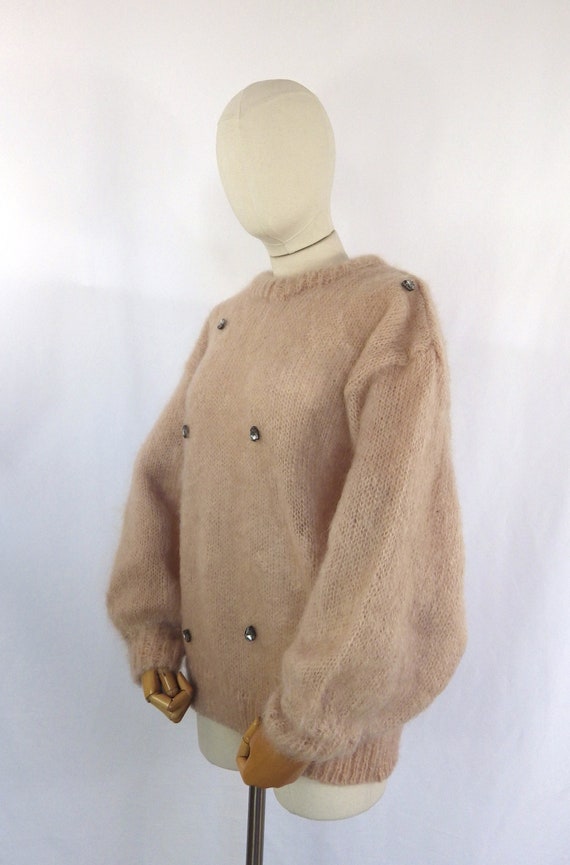 Vintage hand knitted dusky pink mohair sweater sp… - image 6