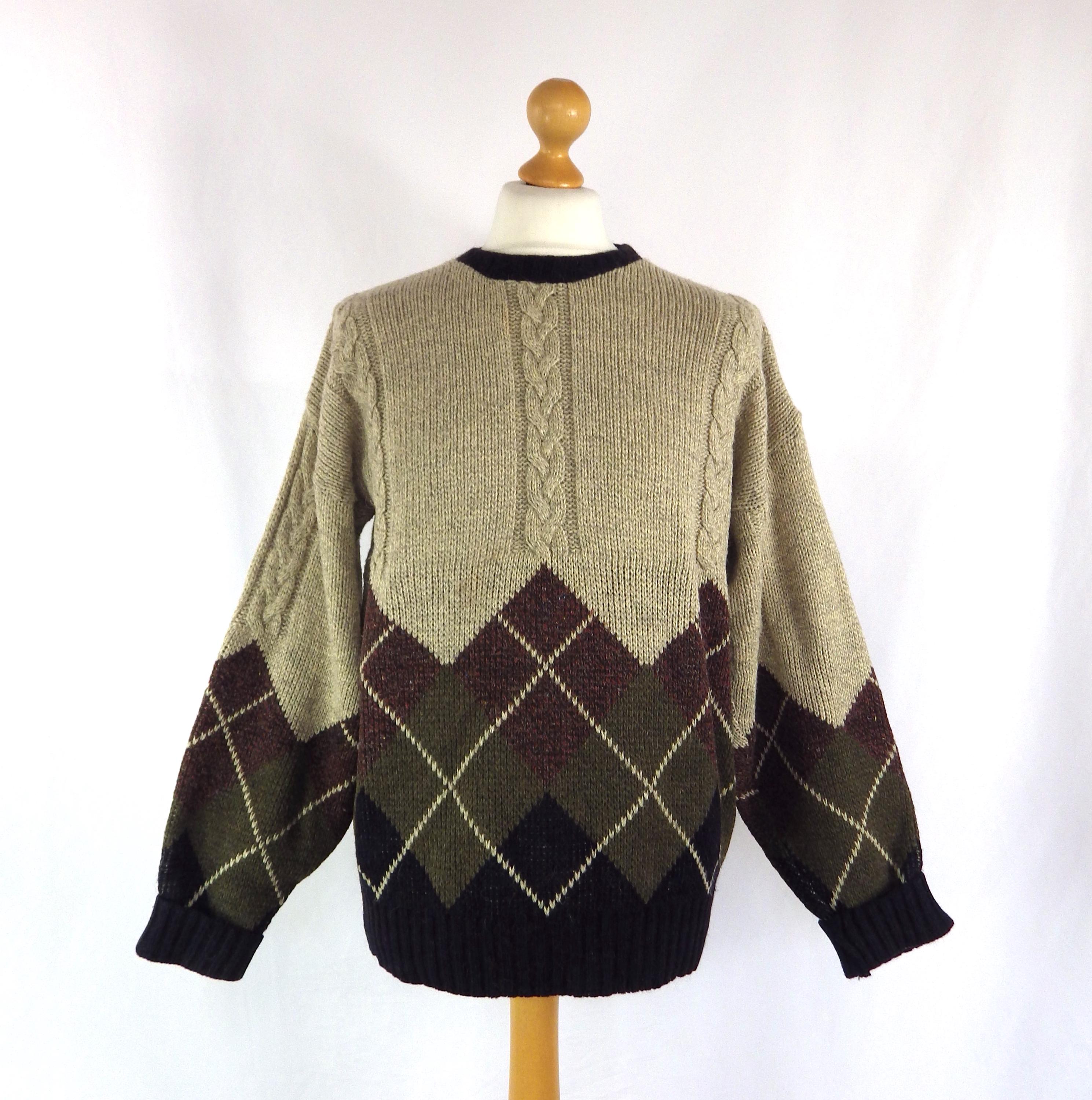 トップス OLD(ENGLAND vtg wool argyle knit COOPER & ROE England Brown & Cream Argyle Shetland Wool VTG