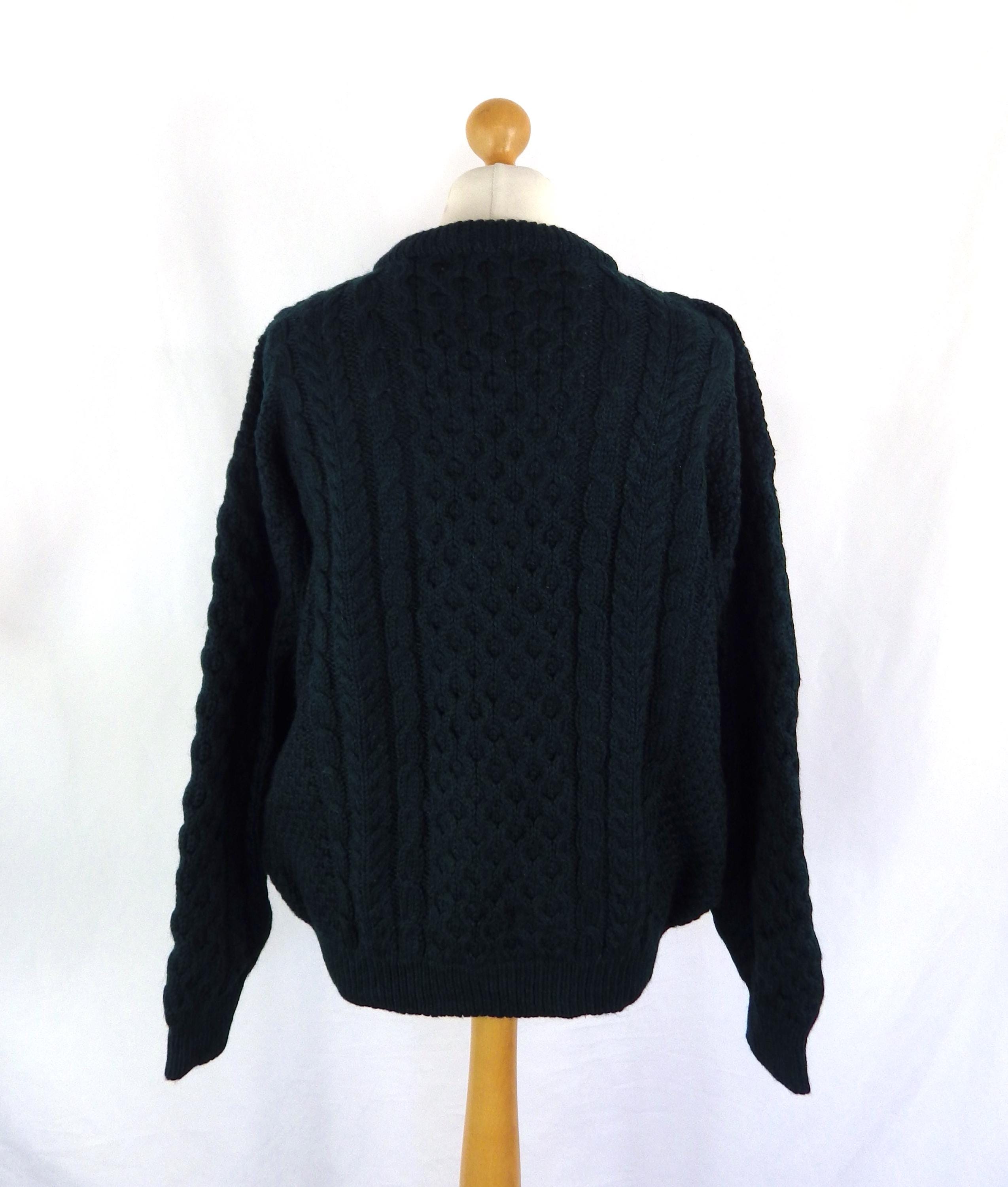 Vintage Dark Racing Green Chunky Pure Wool Cable Knit Men's